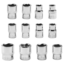 12 stk. 3/8-tommers pipesett med lange, dype og 10 mm firkantet hull