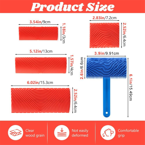 5 Pack Wood Grain Tool,Woodgraining Tool Kit,Texture Pattern 2