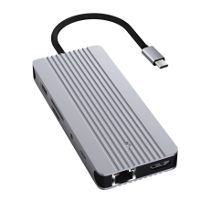 Hub Splitter USB 3.0 12-în-1 pentru SSD M.2 /NVME, RJ45 Gigabit