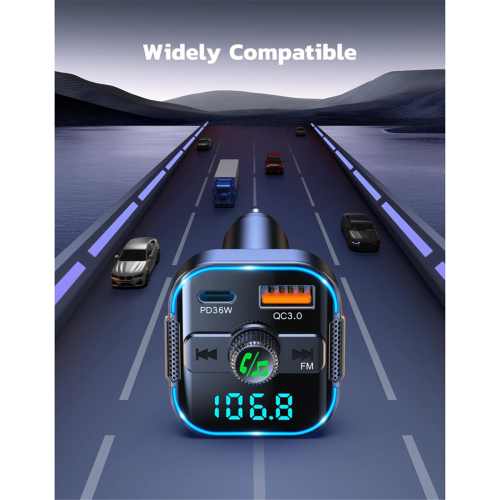 Bluetooth 5.3 Car Adapter PD+QC3.0, FM Transmitter & Fast Car Charger 2
