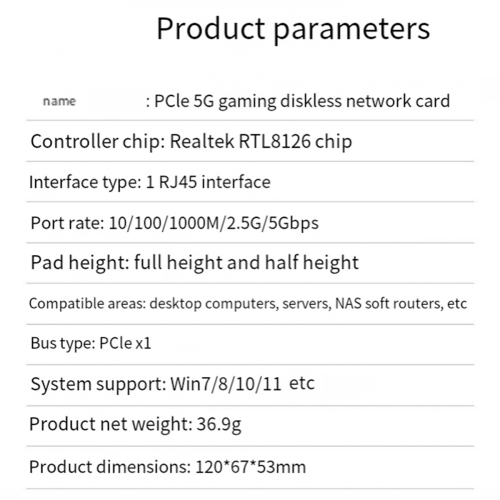 5G PCIe to RJ45 Network Adapter RTL8126B Chip 1000Mbps 2