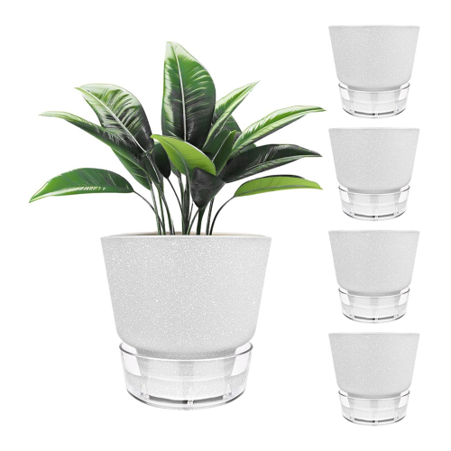 Vaso de planta autoirrigável de 6 polegadas com reservatório visual branco