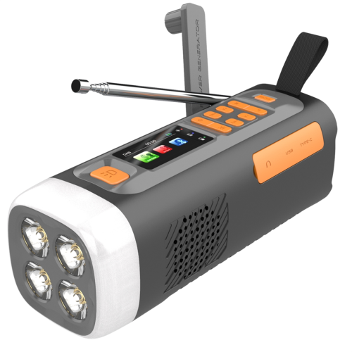 4500mAh nødradio FM/ Bluetooth USB/solcelle/håndsvingdynamo