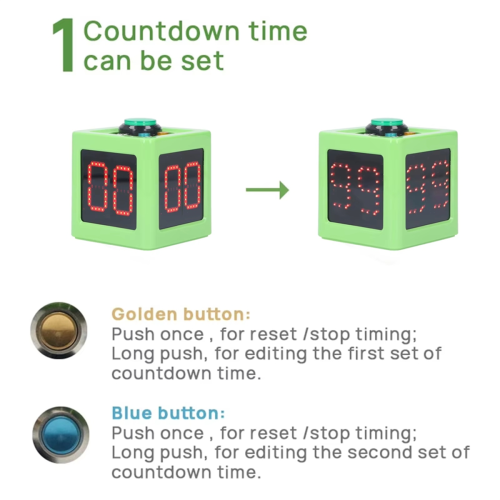 1.4in 4 Sided Cube Timer Digital Shot Timer Countdown Stopwatch Green 2