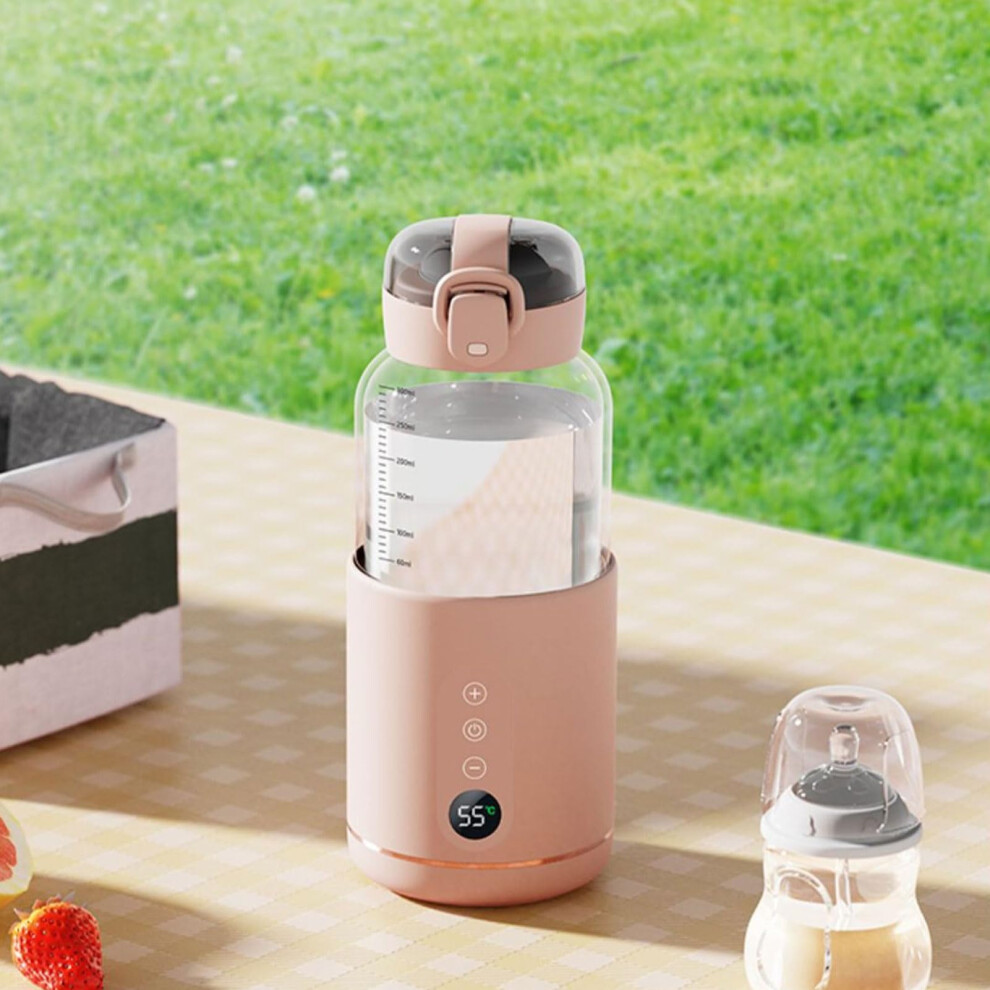 Portable Milk Warmer USB Rechargeable Bottle Warmer 300ml Fast Heating Electric Travel Bottle Warmer Rose Color