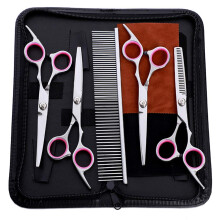Professional 6.0 Inch Pet Grooming Scissors Kit, Stainless Steel Dog Thinning Curved Shears for Salon and Barber Use