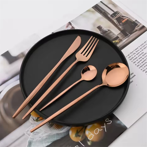 24Pcs Rose Gold Dinnerware Set Stainless Steel Tableware Set 1
