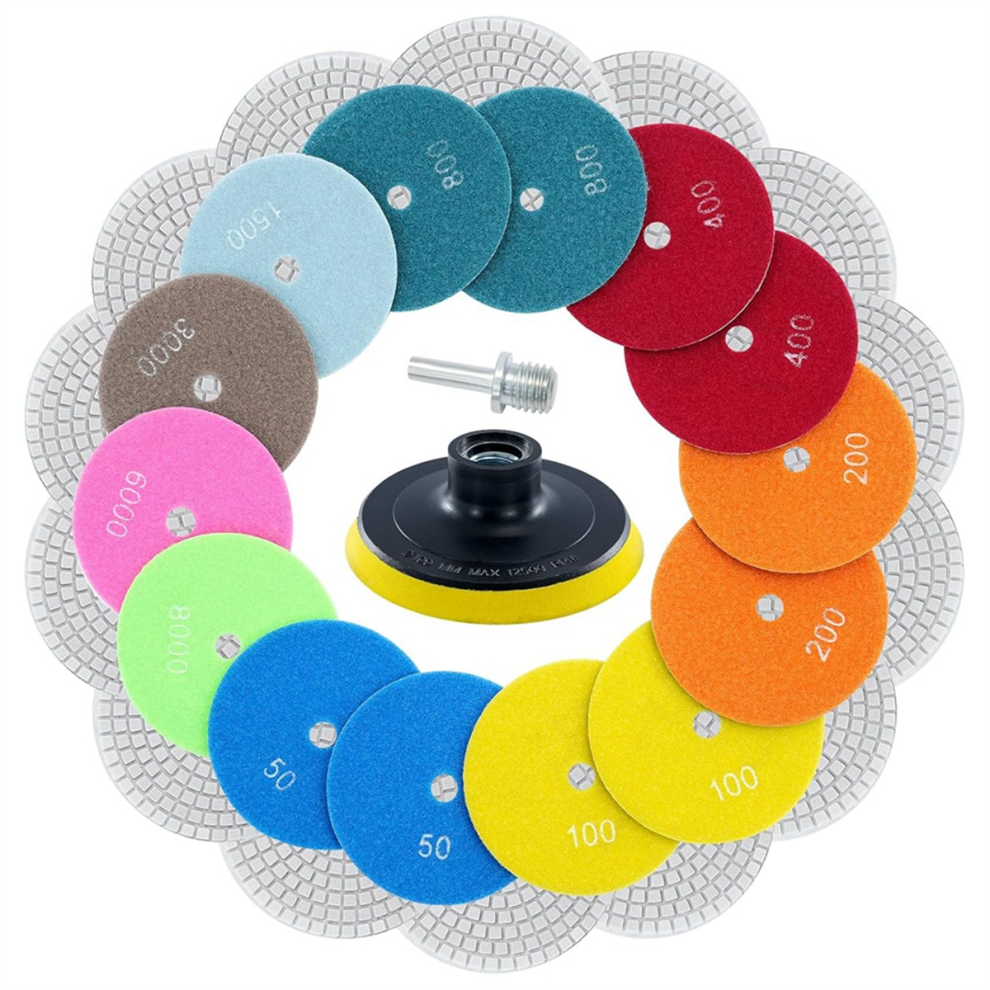 16Pcs 4Inch Diamond Wet Polishing Pads With Backer Pad, 4713648022889