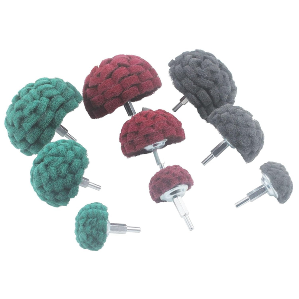 9 Pcs Scouring Pads, 1/4Inch Shank Half Ball Shape Non Woven Buffing 4713648021653