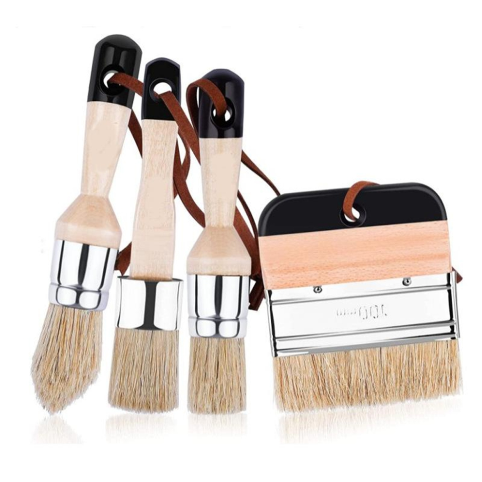 4Pcs Chalk Paint Brushes Wooden Handle Painting Wax Brushes 4713648026757