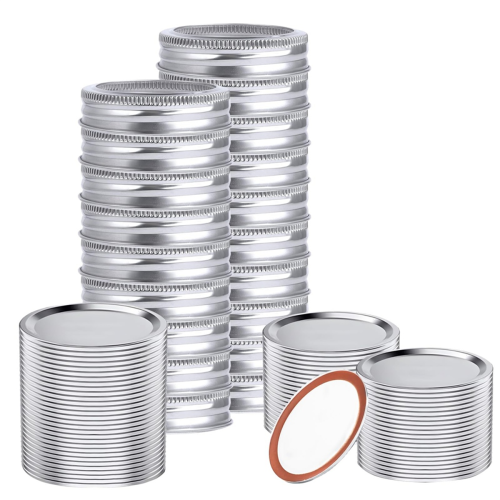 48 tampas e anéis de boca regular para potes de vidro Mason Jar