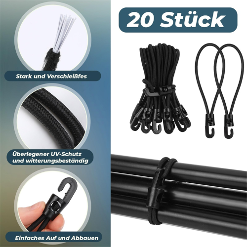 Tensioning Elastic Straps with Hooks, Pack of 20 2
