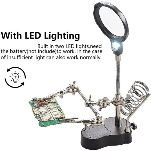 Adjustable Helping Hands Soldering Station with Portable Stand, Light, Clips, and Tool Modelling Kit for Precision Tasks 2