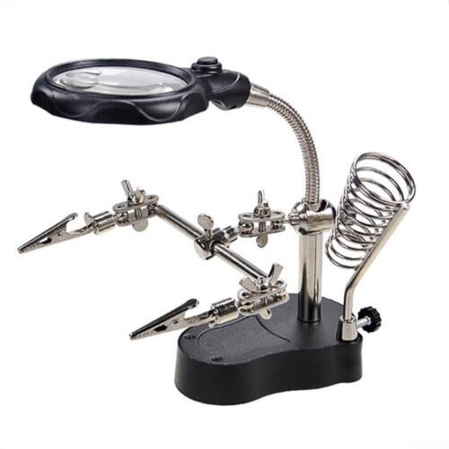 Adjustable Helping Hands Soldering Station with Portable Stand, Light, Clips, and Tool Modelling Kit for Precision Tasks