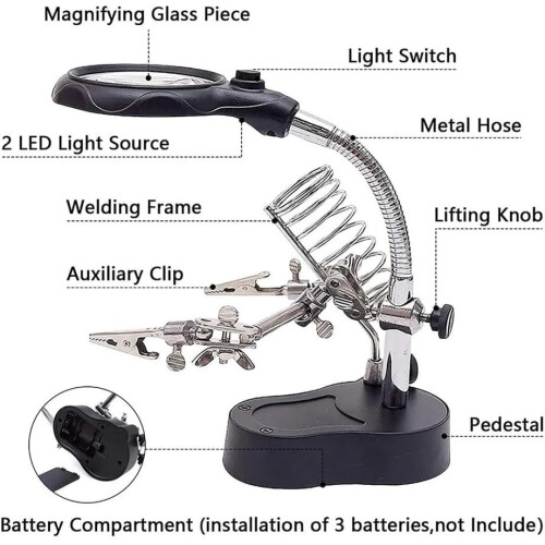 Adjustable Helping Hands Soldering Station with Portable Stand, Light, Clips, and Tool Modelling Kit for Precision Tasks 1