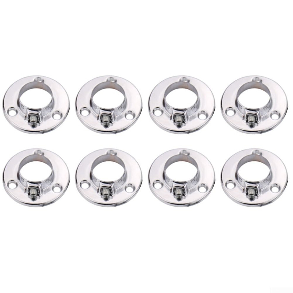 8PCS Round Wardrobe Rail Locking End Bases for 25mm Rods, Durable Metal Flanges for Closet Support and Wardrobe Organization