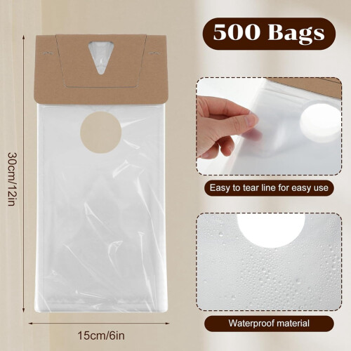 Pacote com 500 sacos transparentes para pendurar na porta, 6 polegadas x 12 polegadas 1