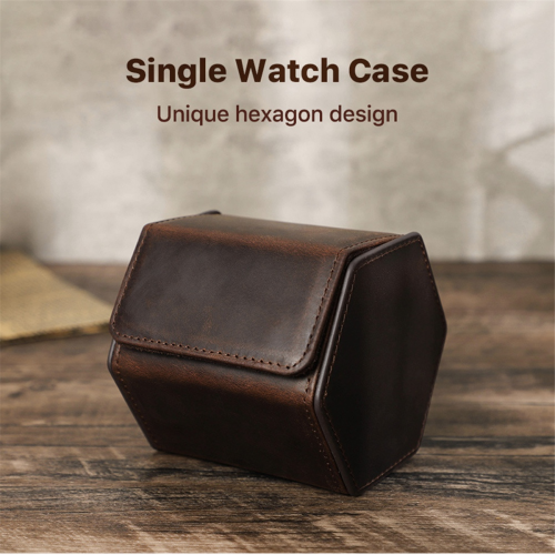 Κλασική θήκη αποθήκευσης ρολογιών Crazy Horse Cowhide Diamond Hexagonal Box 1