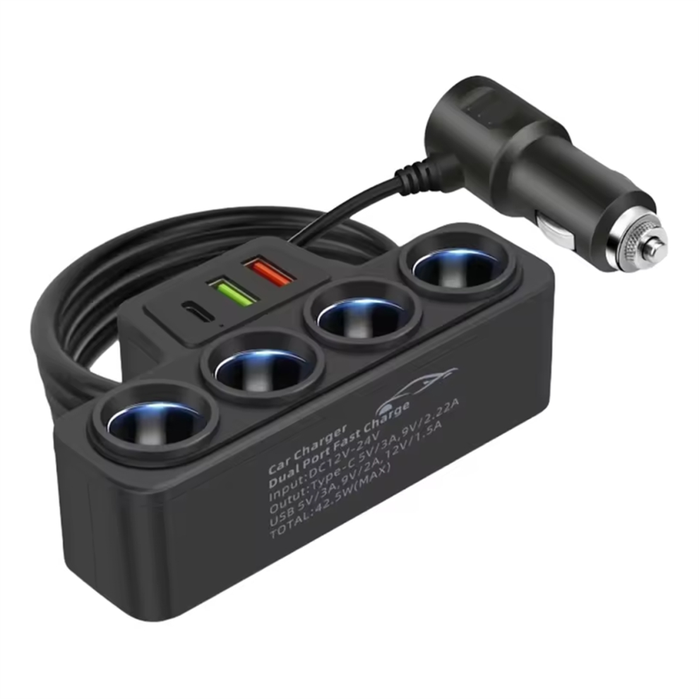 4-Socket Car Lighter Splitter 12V-24V Phone Power Adapter 4713648038736