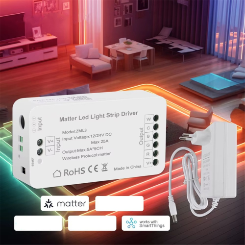 Matter over WiFi LED-stribelyscontroller RGBCW Smart Led EU-stik 1
