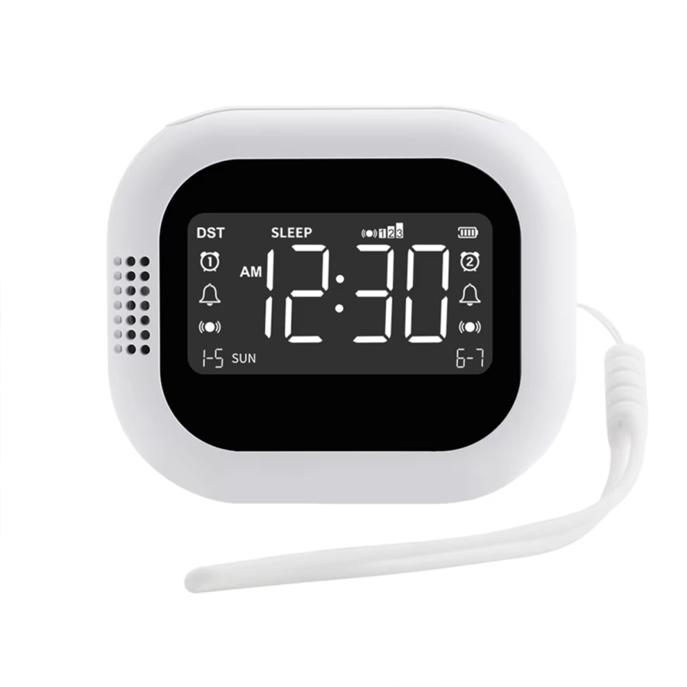 Led Display Vibration Alarm Clock Rechargeable Noise White
