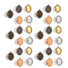 60pcs Metal Pendant Base Tray with Oval Glass Domes Jewelry DIY Kit
