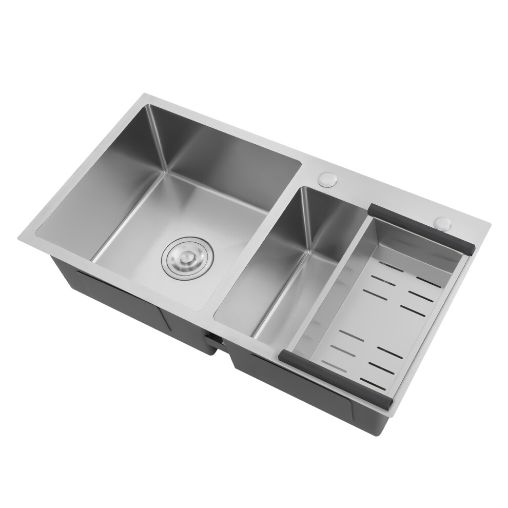 Stainless Steel Kitchen Sink,Double Bowl Kitchen Sink W/ Drain Basket 763508675902