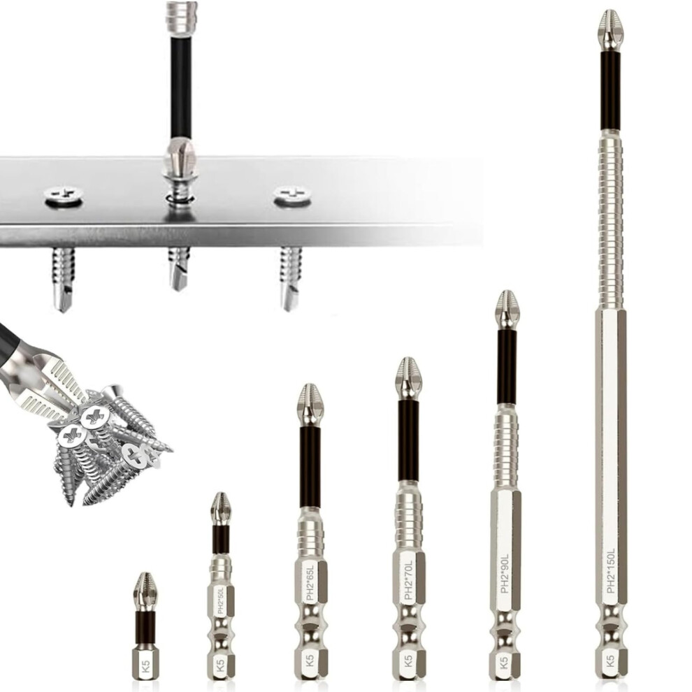 High-Magnetic Screwdriver Drill Bit Set 6pcs, Anti-Slip Bits 25-150mm for Impact Driver, Durable Electric Precision Tool-image-OPC-PKBGWWH-NEW