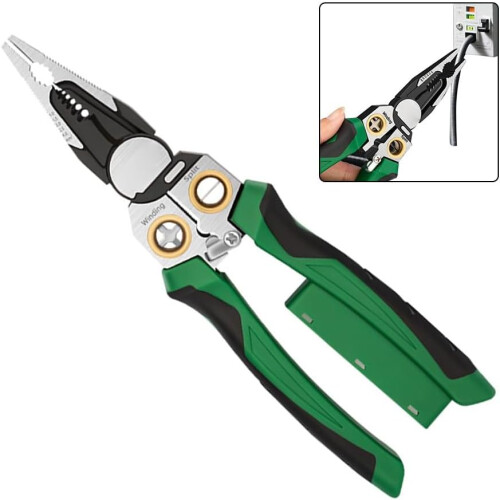 Multi-Function Wire Stripper Tool with Voltage Tester, Ergonomic Handle, Carbon Steel Pliers for Electrical Work and Crimping 1