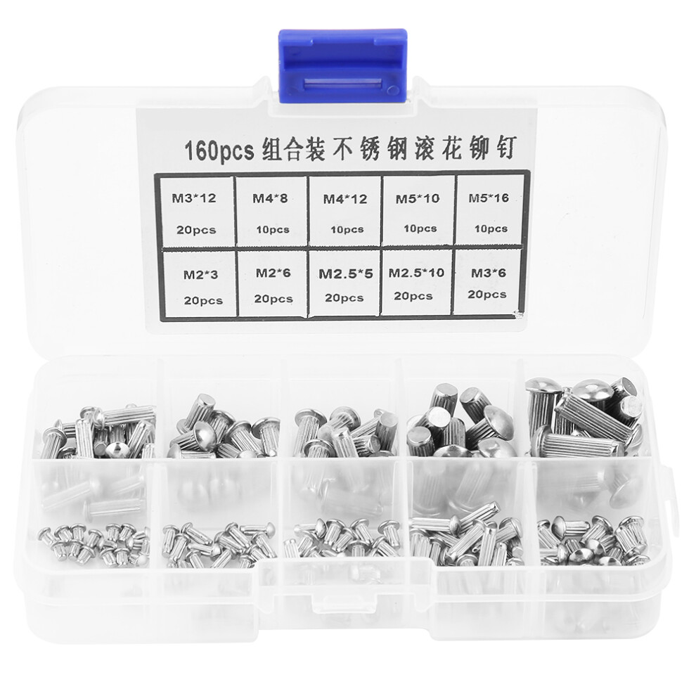160pcs M2-M5 Stainless Steel Round Head Knurled