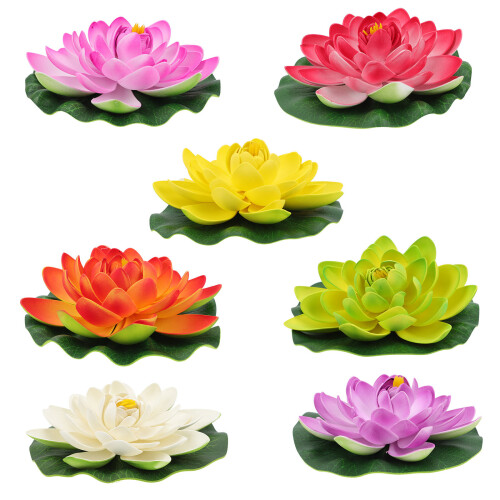 14pcs Artificial Floating Water Lily Plastic Lotus Pond Decor 2