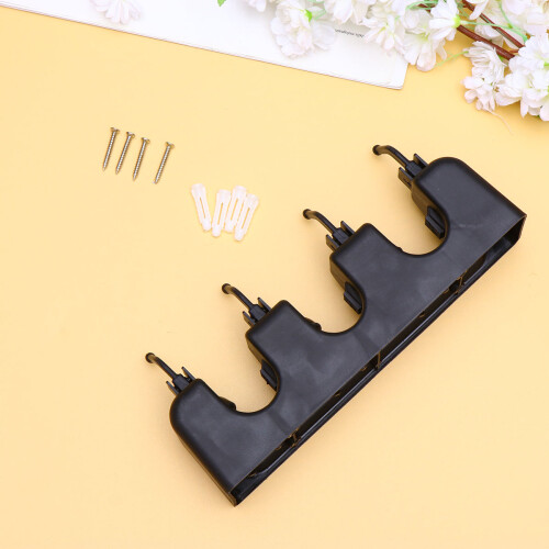 Mop Holder Storage Rack 3 Slots 4 Hooks Black 1