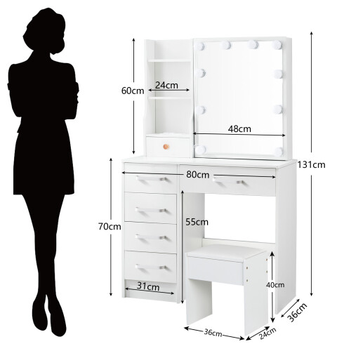 White Dressing Table Stool Set with LED Lights Mirror Vanity Desk UK 1