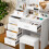 White Dressing Table Stool Set with LED Lights Mirror Vanity Desk UK 6