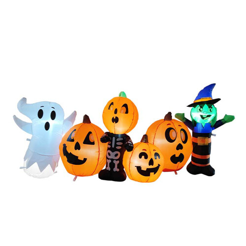 Living And Home 8ft Halloween Inflatable Pumpkin Outdoor Decorations with Witch & Ghost 2