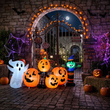 8ft Halloween Inflatable Pumpkin Outdoor Decorations with Witch & Ghost