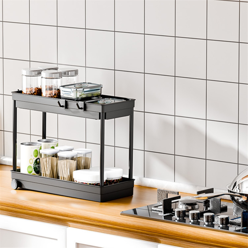 Kitchen Sink Shelf, 2 Tier Multi-Purpose Storage Shelf with Hook 2