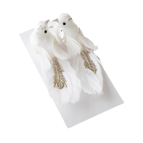 Set of 2 Beautiful Feathered Birds Christmas Tree-White