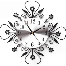 3D Flower Wall Clock Luxury Metal Diamonds Flower Silent Clock Office House Living Room