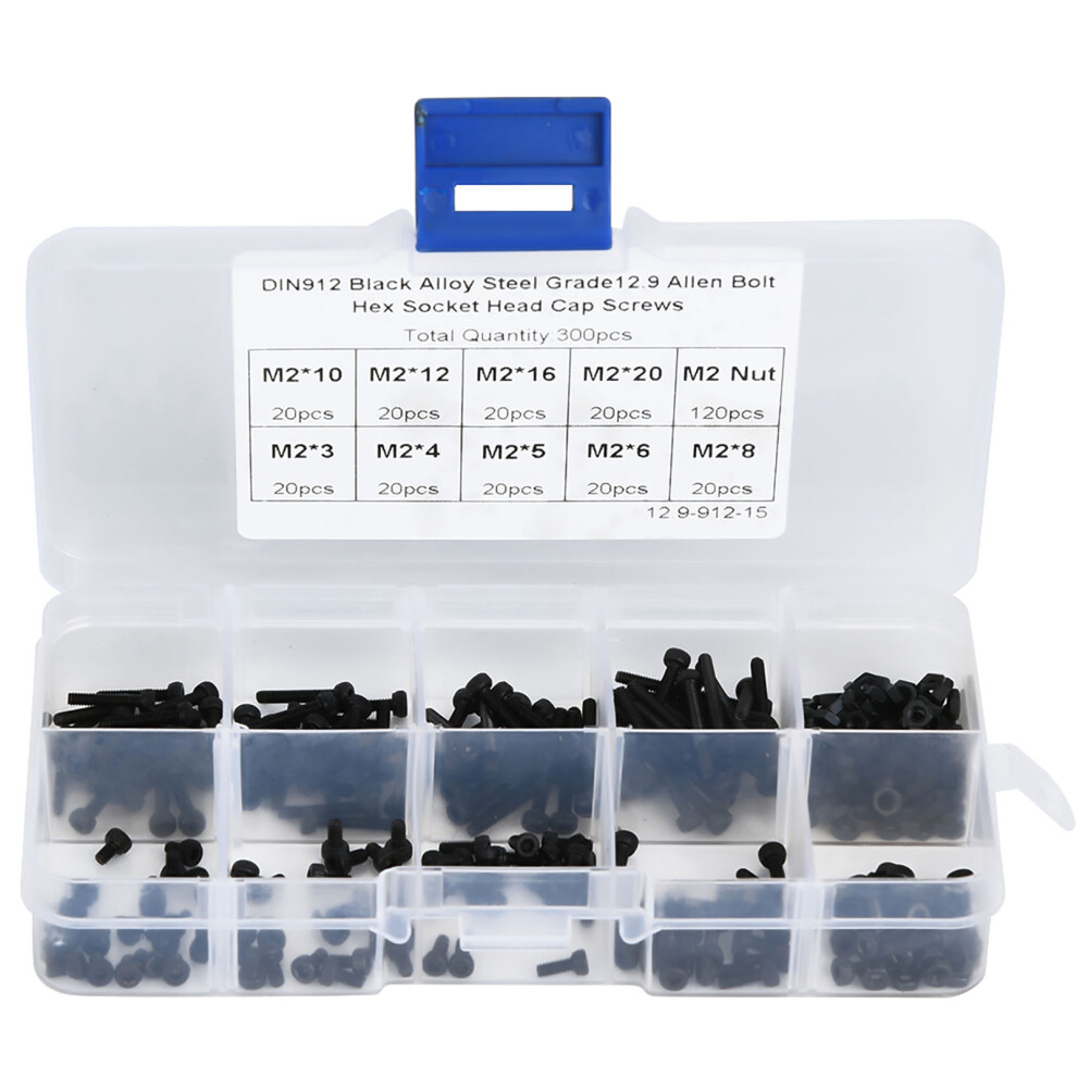 300pcs M2 x 3-20mm 12.9 Grade Black Alloy Steel