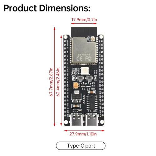 Placă de dezvoltare tip C ESP32-S3-N16R8 Core 1