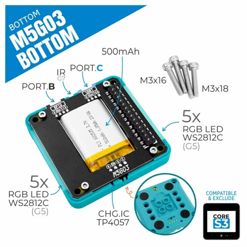 Til M5GO Batteribund3 Udvidelsesbase Kun til CoreS3 2