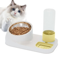 Cat Feeder Water Dispenser with Stainless Steel Bowl, Non-Slip Base, Automatic Dry Food Station for Cats, Kittens, Small Dogs, 11.81x6.69x8.27 Inches
