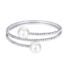 Multiple Rows Rhinestone Pearl Zircon Bracelet for Women Silver