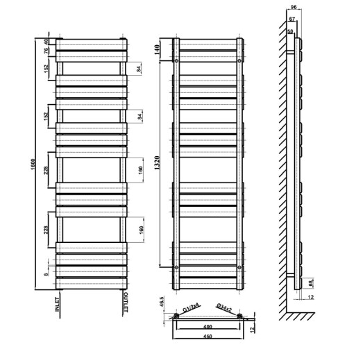 (Anthracite, 1600x450mm) Flat Panel Bathroom Heated Towel Rail Radiators 2