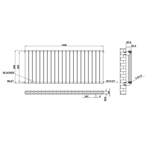 (White, 600x1428mm) Designer Flat Panel Radiator Double 1
