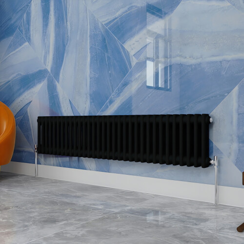 (Black, 300x1460mm) Traditional 2 Column Cast Iron Style Radiator