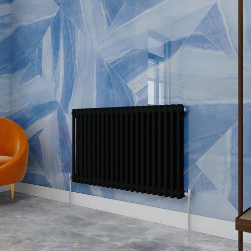 (Black, 600x1010mm) Traditional 2 Column Cast Iron Style Radiator