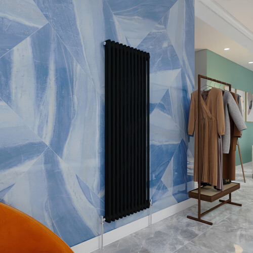 (Black, 1500x560mm) Traditional 2 Column Cast Iron Style Radiator