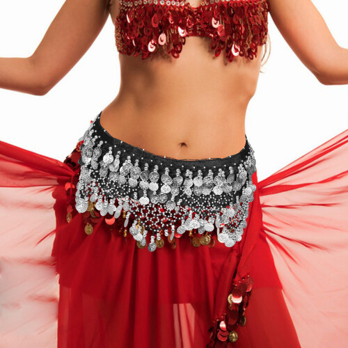 Handcrafted Belly Dancing Hip Scarf with Sequins and Coins 2